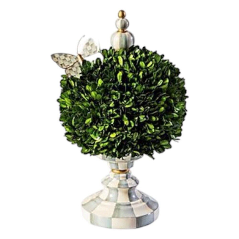 Mackenzie Childs Sterling Check Medium Boxwood Centerpiece 16.5”